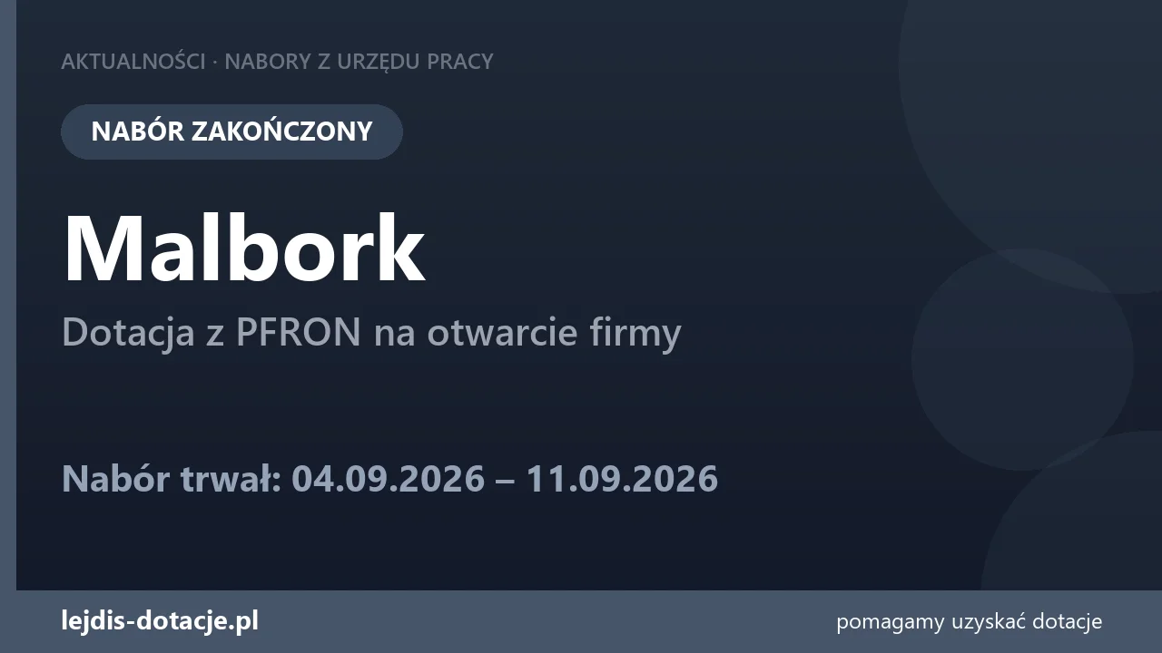 PUP Malbork zakończył nabór — dotacja z PFRON na otwarcie firmy (11 września 2026)