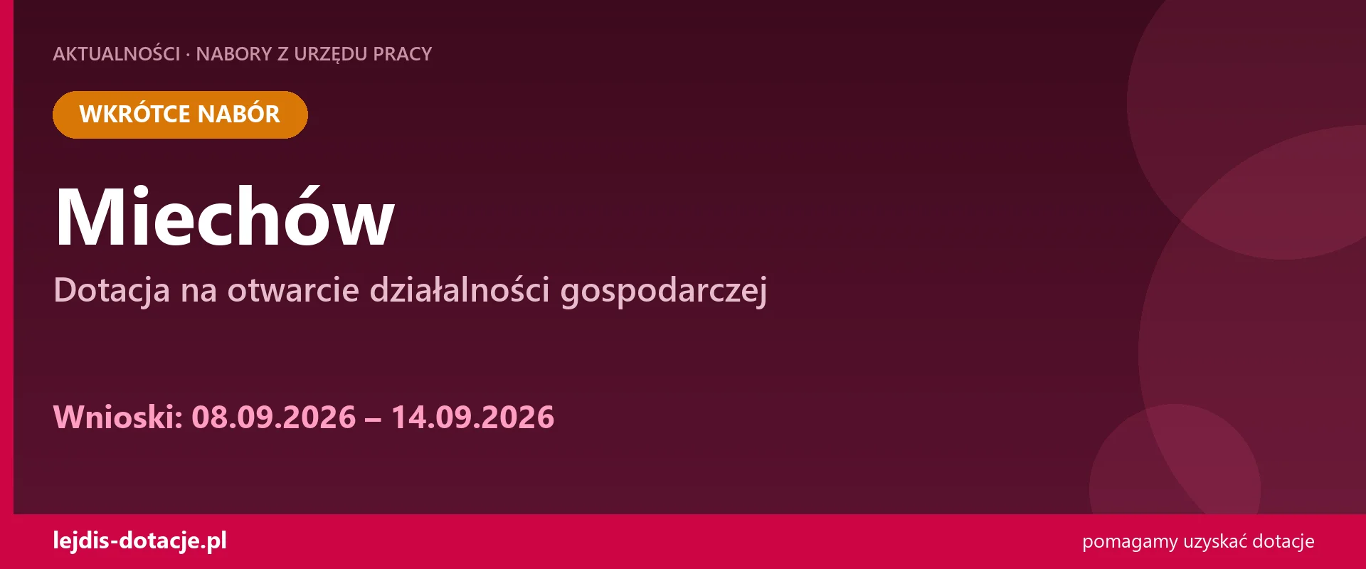 PUP Miechów ogłasza nabór — dotacja na otwarcie działalności gospodarczej (8 września 2026)