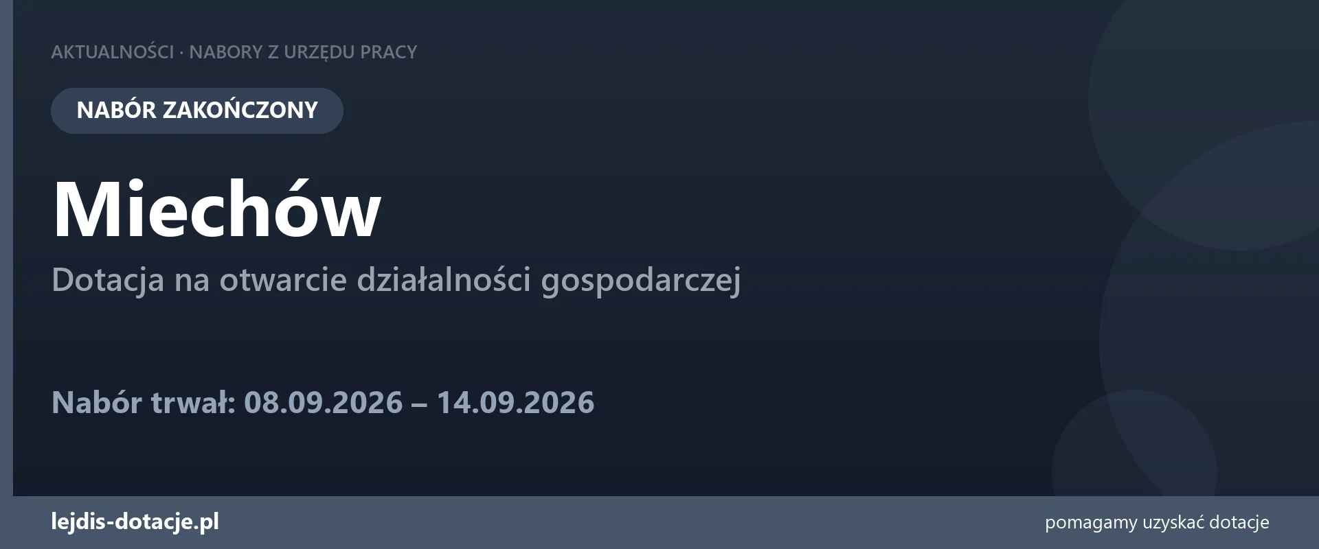 PUP Miechów zakończył nabór — dotacja na otwarcie działalności gospodarczej (14 września 2026)