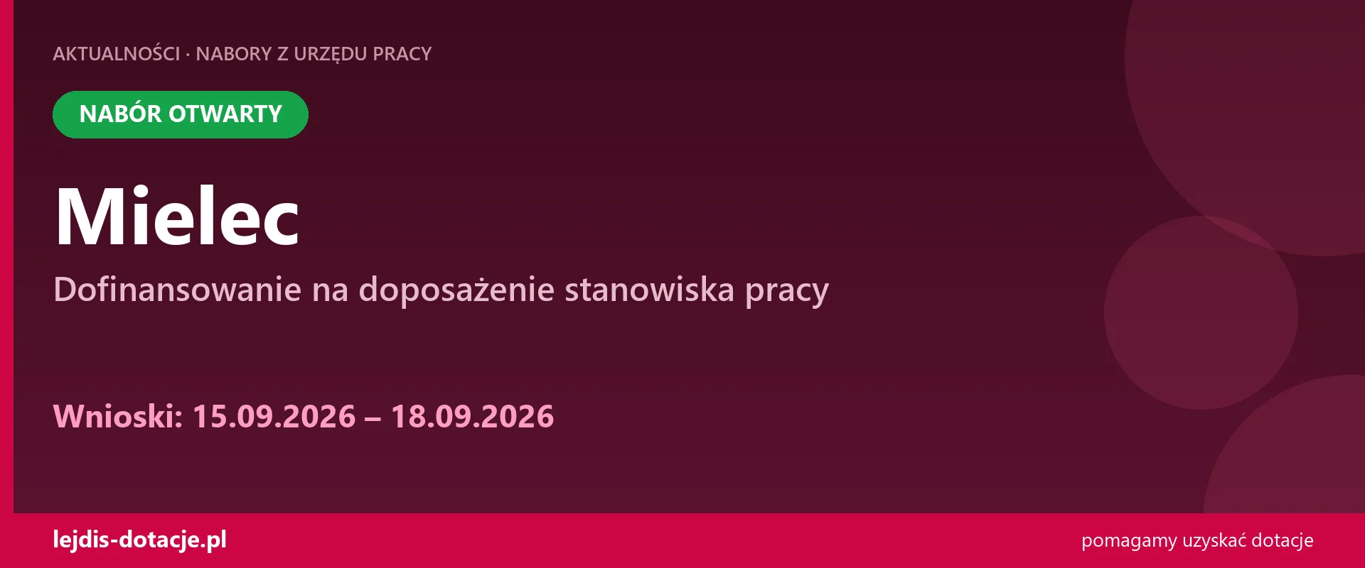 PUP Mielec przyjmuje wnioski — dofinansowanie na doposażenie stanowiska pracy (15 września 2026)