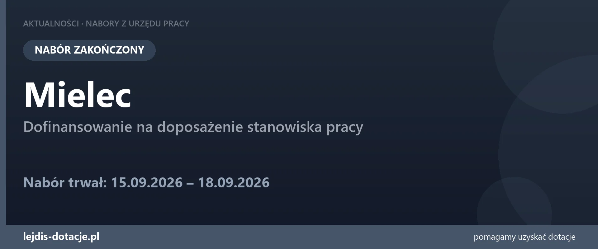 PUP Mielec zakończył nabór — dofinansowanie na doposażenie stanowiska pracy (18 września 2026)