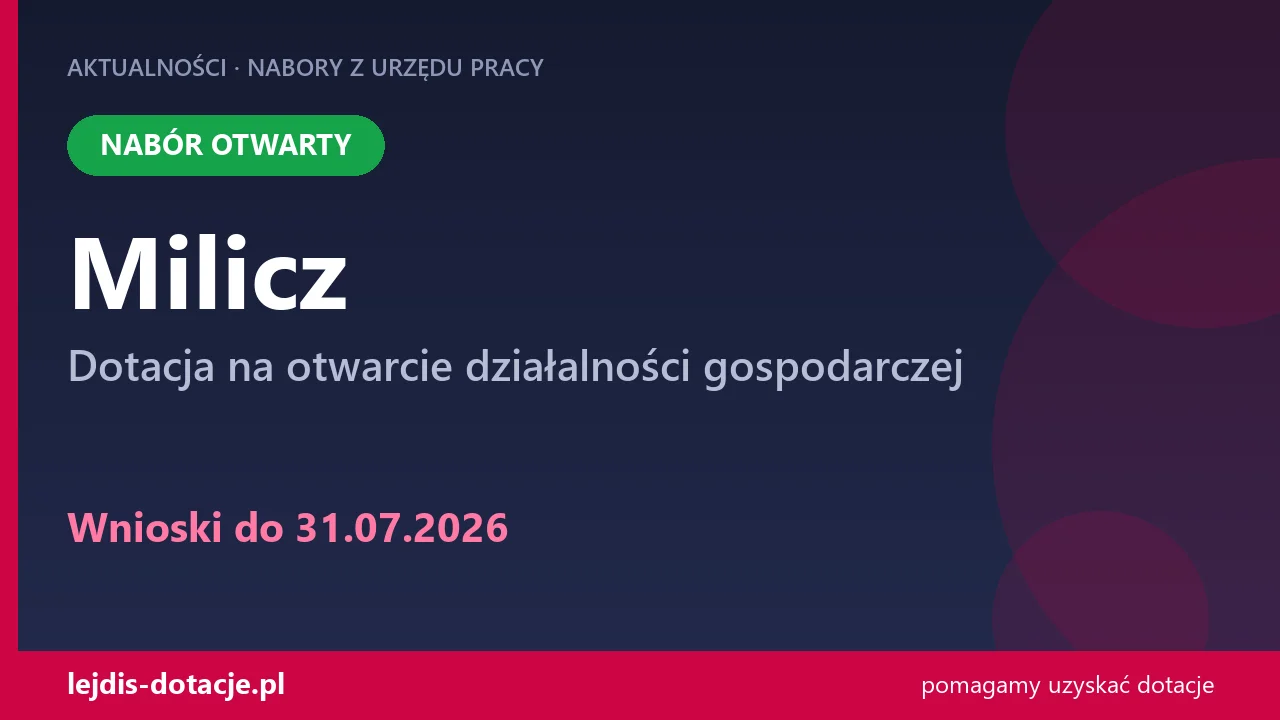 PUP Milicz przyjmuje wnioski — dotacja na otwarcie działalności gospodarczej (31 lipca 2026)