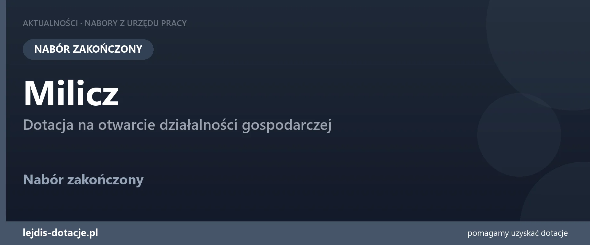 PUP Milicz zakończył nabór — dotacja na otwarcie działalności gospodarczej (11 września 2026)