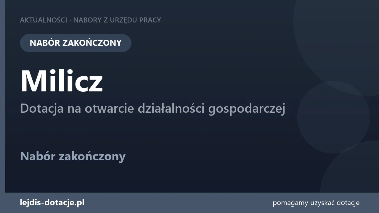 PUP Milicz zakończył nabór — dotacja na otwarcie działalności gospodarczej (11 września 2026)