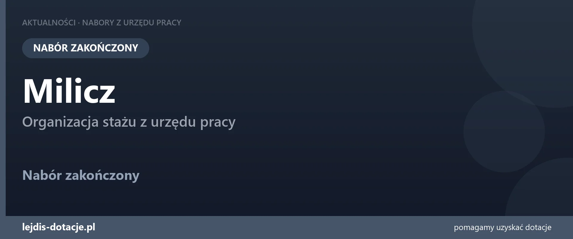 PUP Milicz zakończył nabór — organizacja stażu z urzędu pracy (4 sierpnia 2026)