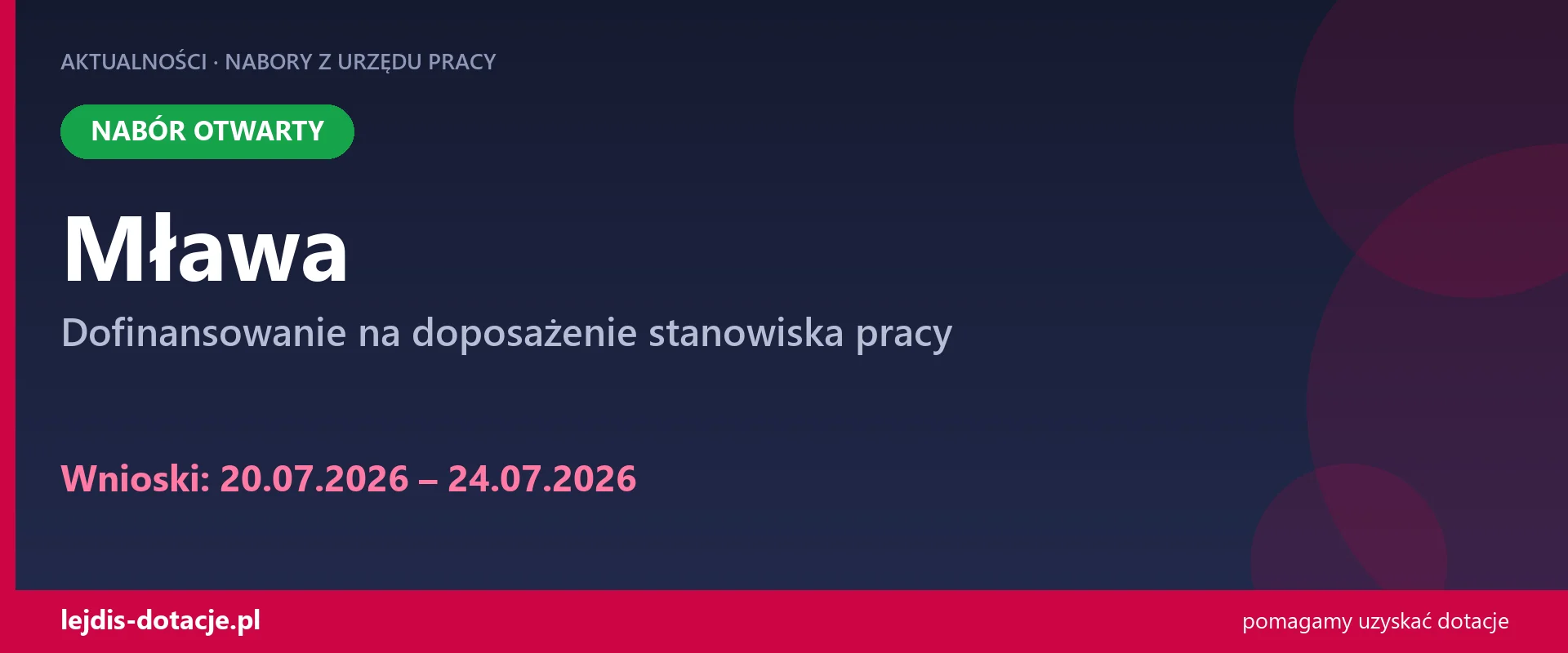 PUP Mława przyjmuje wnioski — dofinansowanie na doposażenie stanowiska pracy (20 lipca 2026)