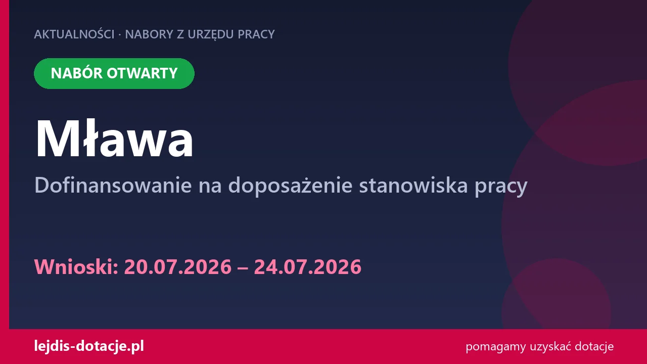 PUP Mława przyjmuje wnioski — dofinansowanie na doposażenie stanowiska pracy (20 lipca 2026)