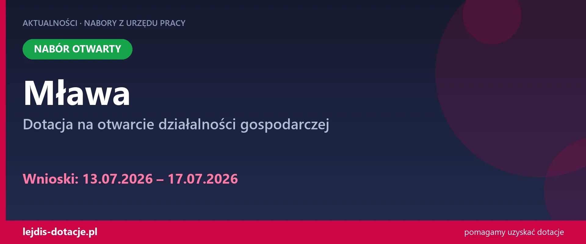 PUP Mława przyjmuje wnioski — dotacja na otwarcie działalności gospodarczej (13 lipca 2026)