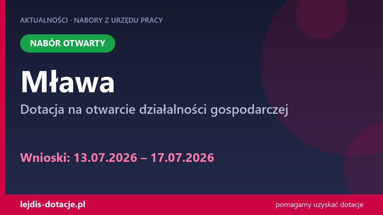 PUP Mława przyjmuje wnioski — dotacja na otwarcie działalności gospodarczej (13 lipca 2026)