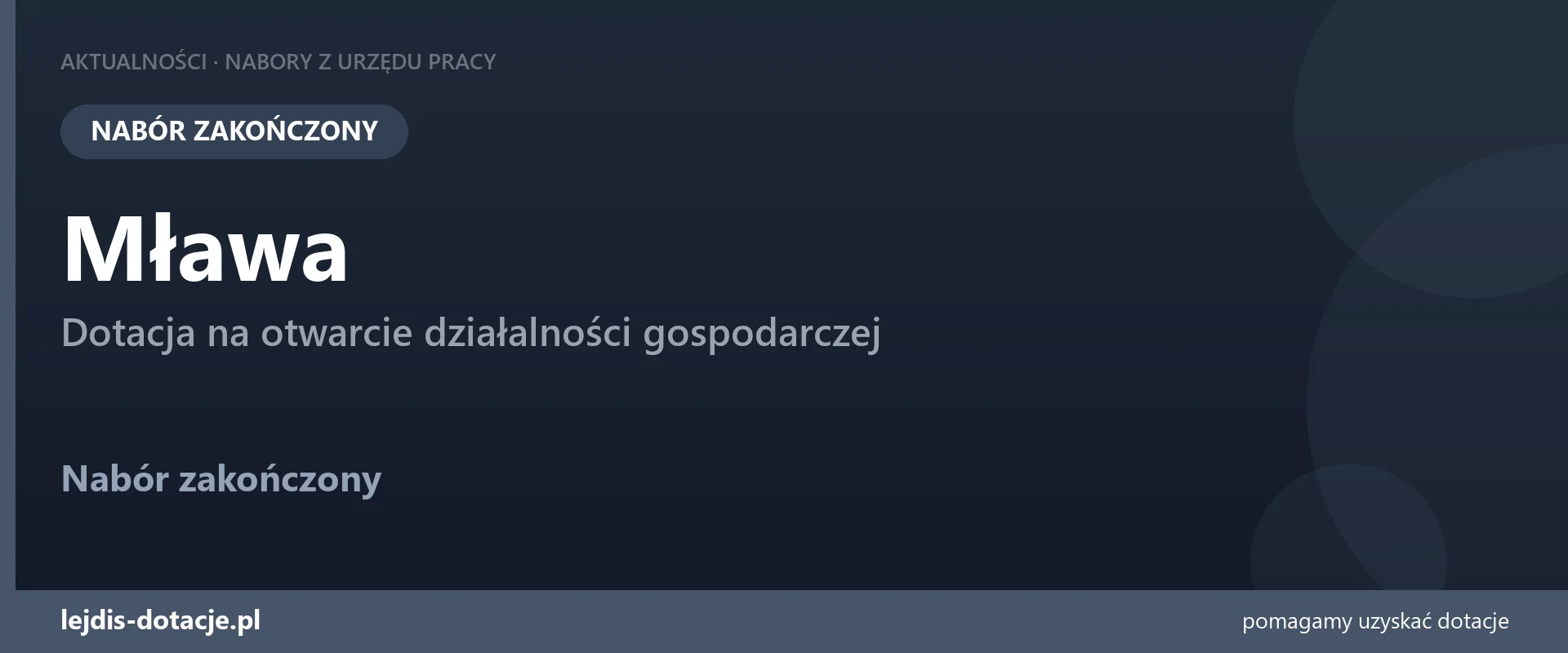 PUP Mława zakończył nabór — dotacja na otwarcie działalności gospodarczej (1 września 2026)