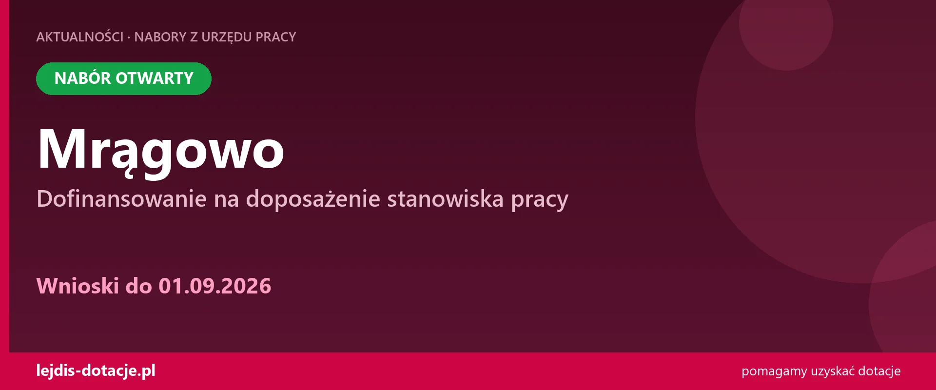 PUP Mrągowo przyjmuje wnioski — dofinansowanie na doposażenie stanowiska pracy (1 września 2026)