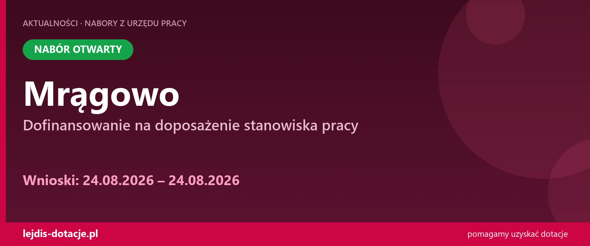 PUP Mrągowo przyjmuje wnioski — dofinansowanie na doposażenie stanowiska pracy (24 sierpnia 2026)