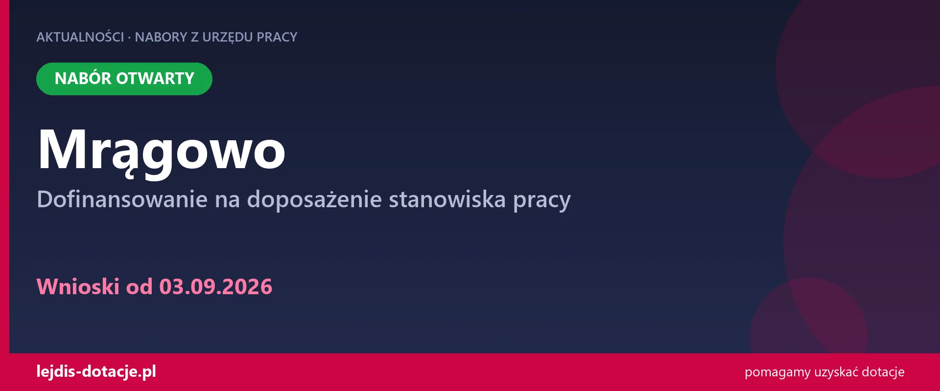 PUP Mrągowo przyjmuje wnioski — dofinansowanie na doposażenie stanowiska pracy (3 września 2026)