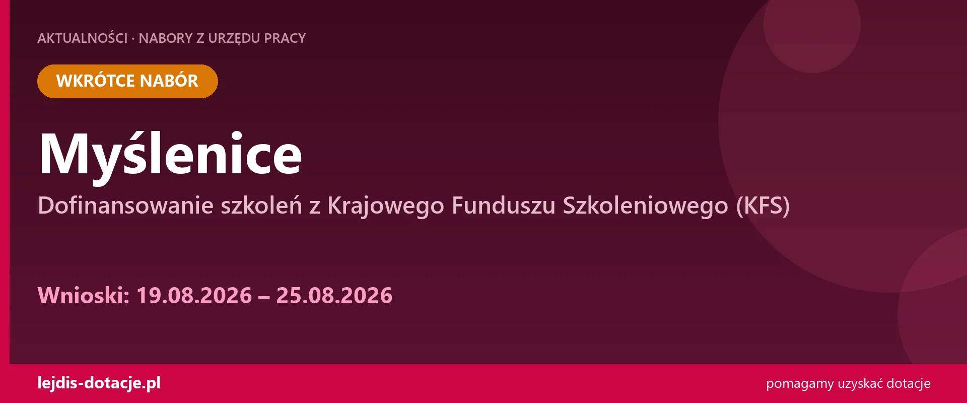 PUP Myślenice ogłasza nabór — dofinansowanie szkoleń z Krajowego Funduszu Szkoleniowego (K (19 sierpnia 2026)