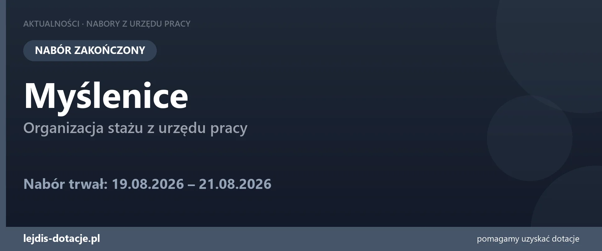 PUP Myślenice zakończył nabór — organizacja stażu z urzędu pracy (21 sierpnia 2026)