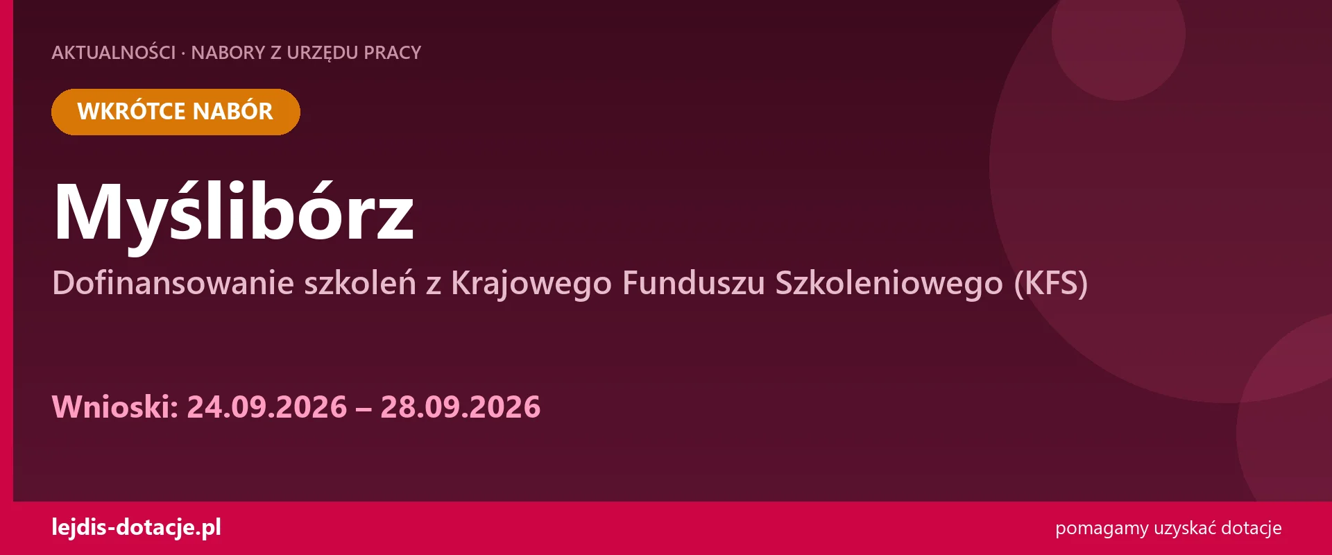 PUP Myślibórz ogłasza nabór — dofinansowanie szkoleń z Krajowego Funduszu Szkoleniowego (K (24 września 2026)