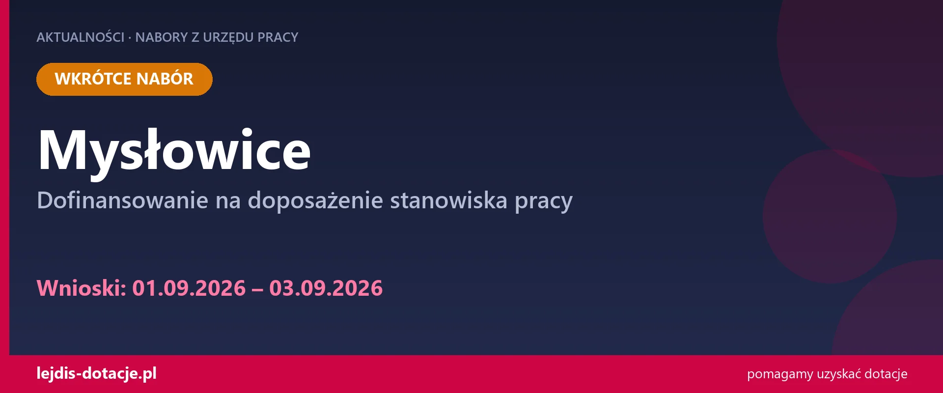 PUP Mysłowice ogłasza nabór — dofinansowanie na doposażenie stanowiska pracy (1 września 2026)