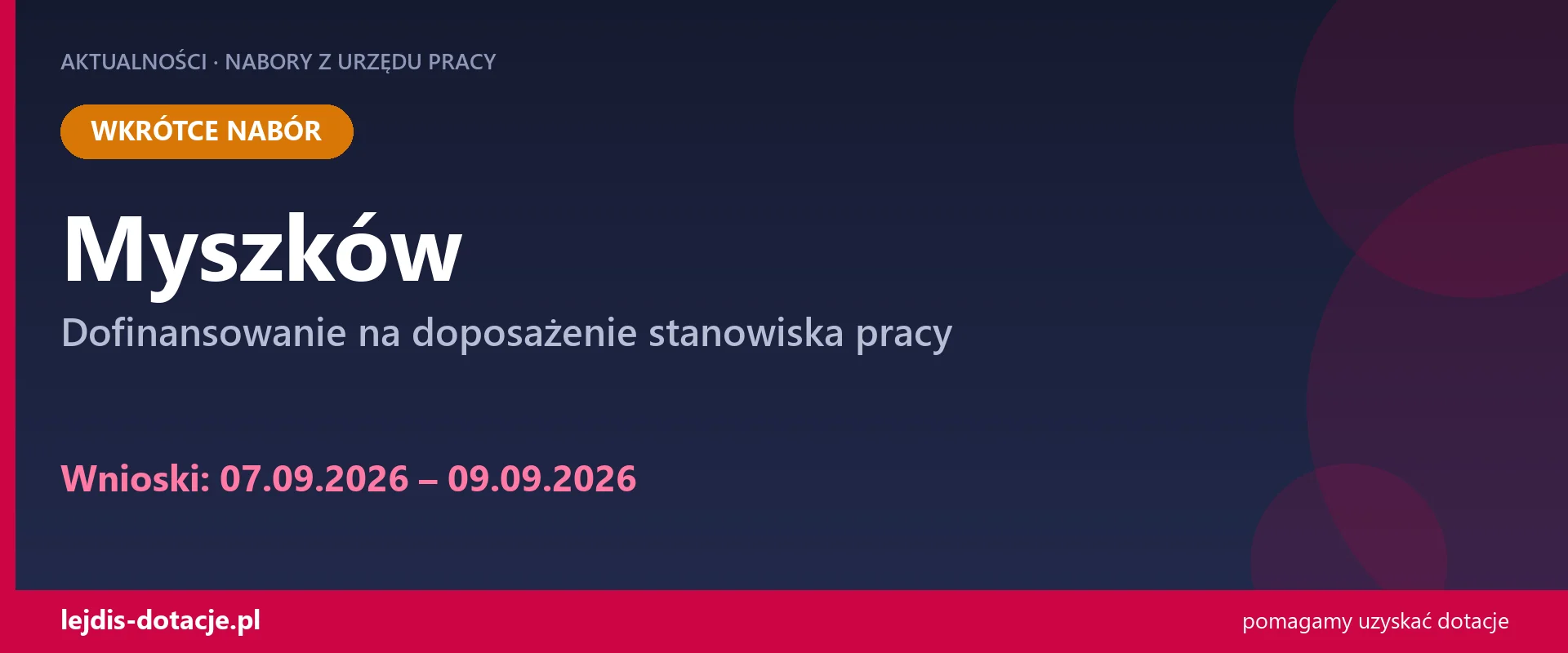 PUP Myszków ogłasza nabór — dofinansowanie na doposażenie stanowiska pracy (7 września 2026)