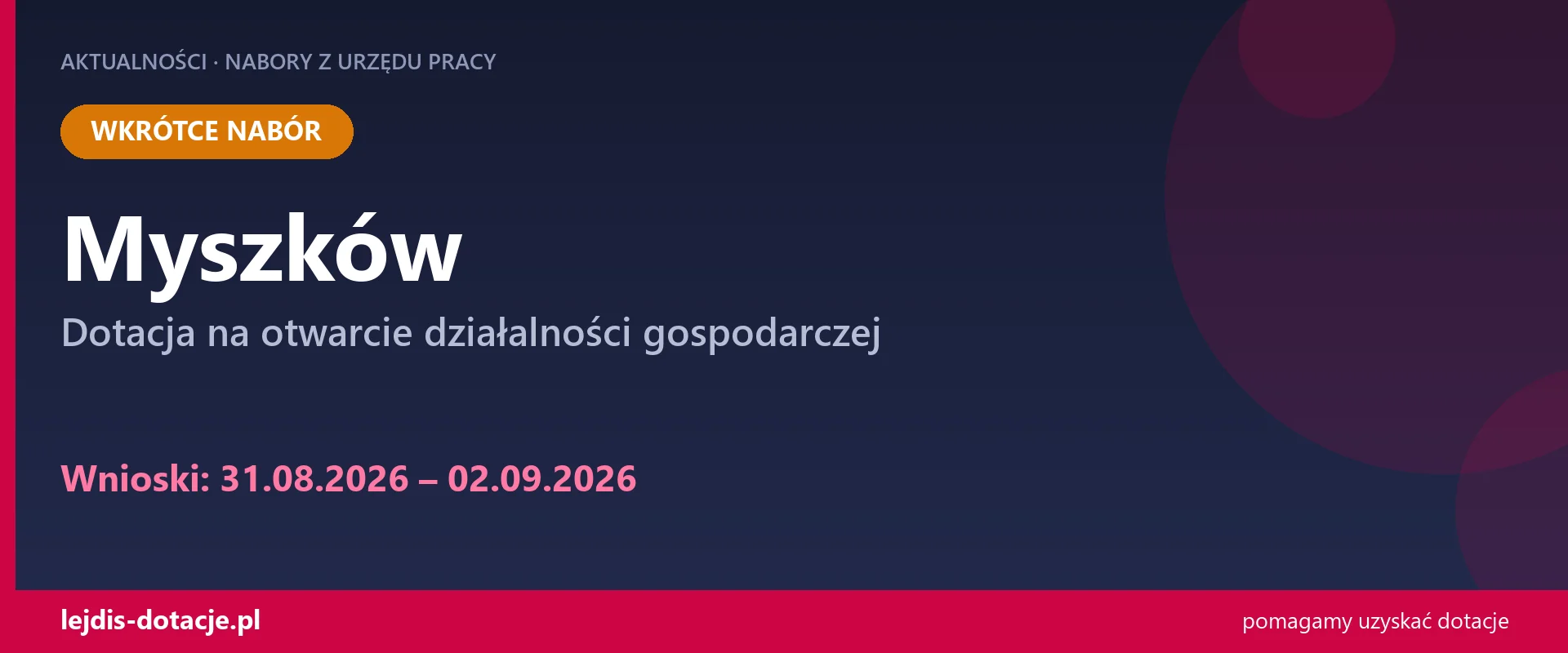 PUP Myszków ogłasza nabór — dotacja na otwarcie działalności gospodarczej (31 sierpnia 2026)