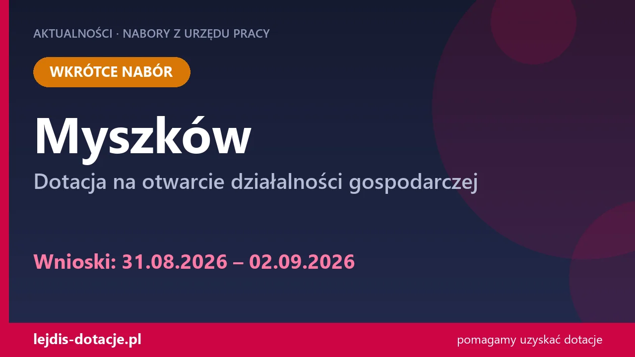 PUP Myszków ogłasza nabór — dotacja na otwarcie działalności gospodarczej (31 sierpnia 2026)