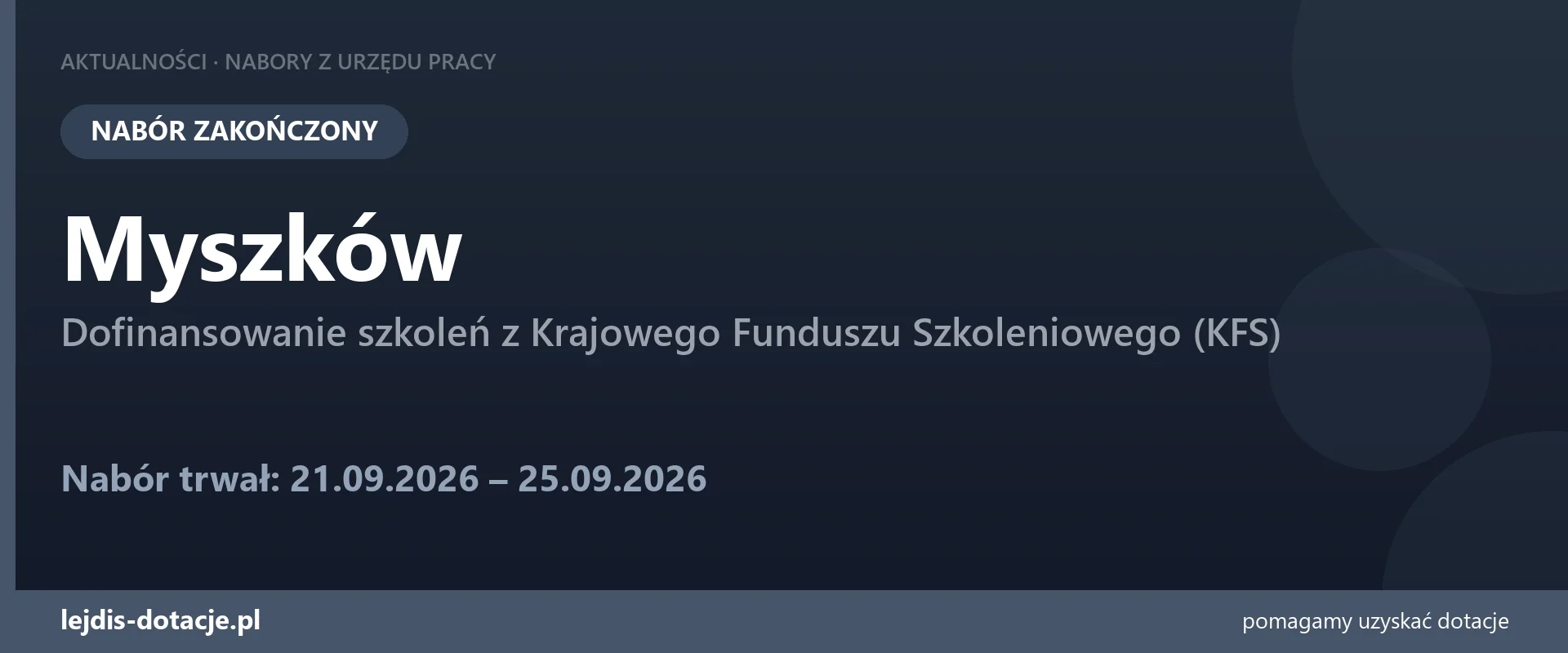 PUP Myszków zakończył nabór — dofinansowanie szkoleń z Krajowego Funduszu Szkoleniowego (K (25 września 2026)