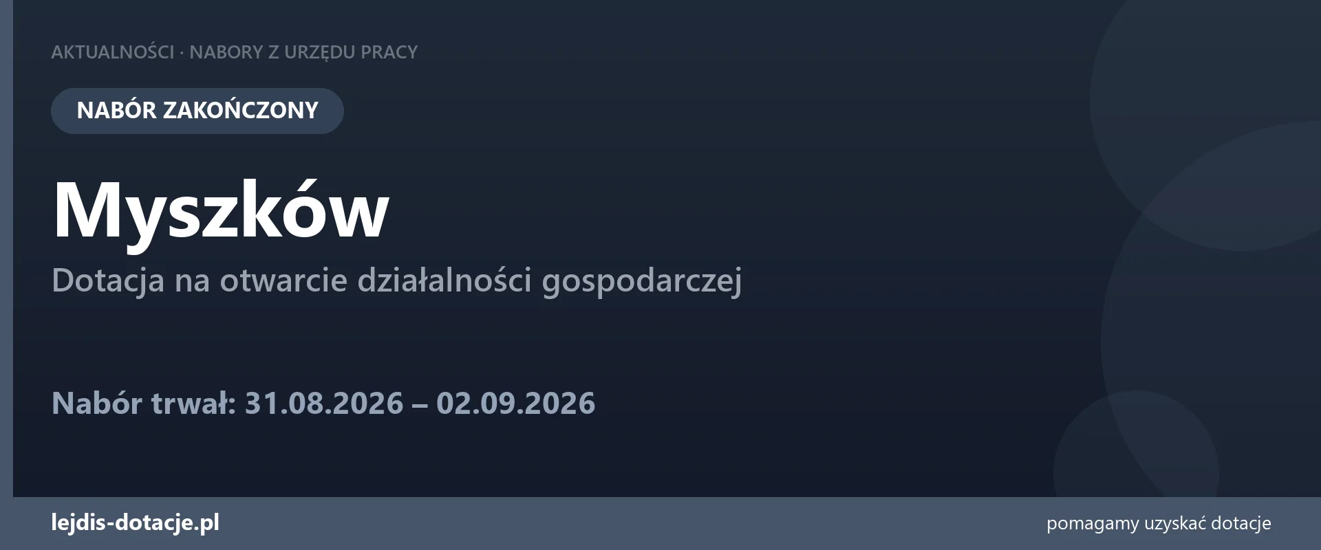 PUP Myszków zakończył nabór — dotacja na otwarcie działalności gospodarczej (2 września 2026)