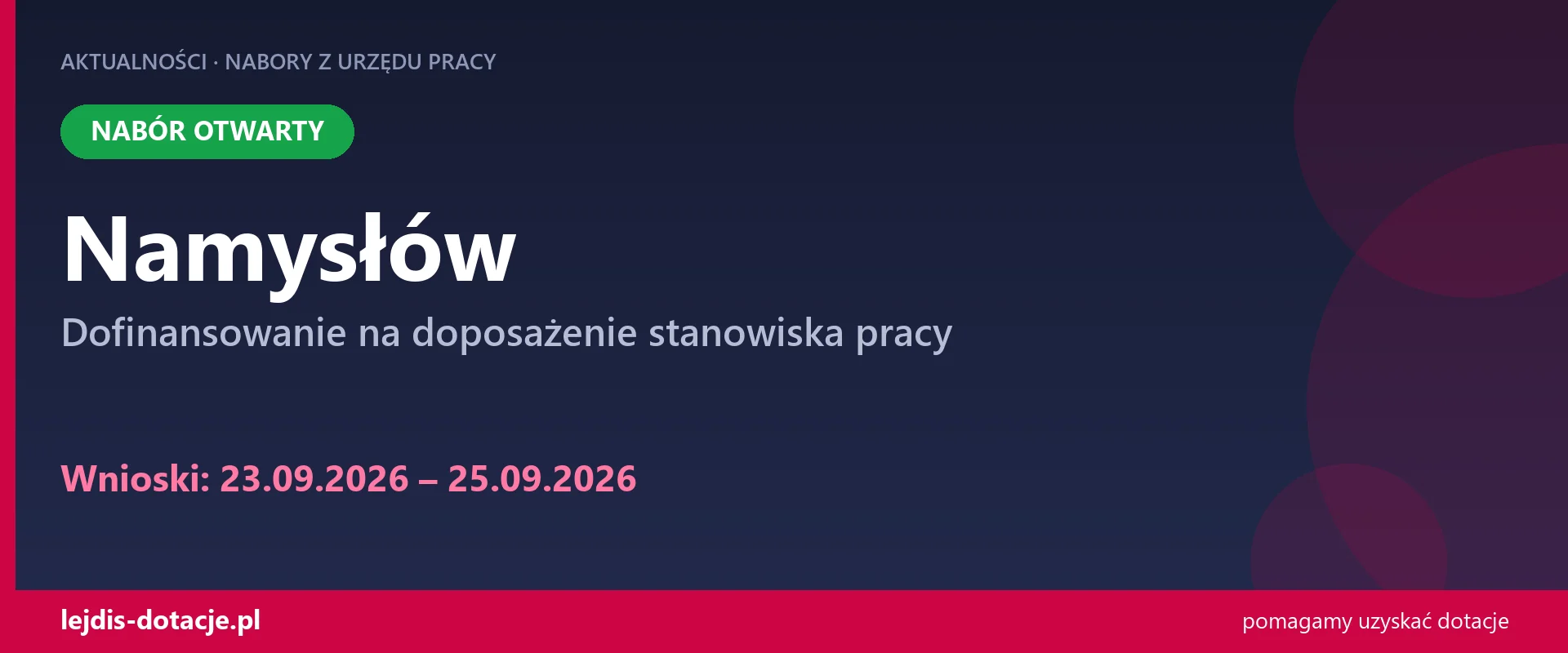 PUP Namysłów przyjmuje wnioski — dofinansowanie na doposażenie stanowiska pracy (23 września 2026)