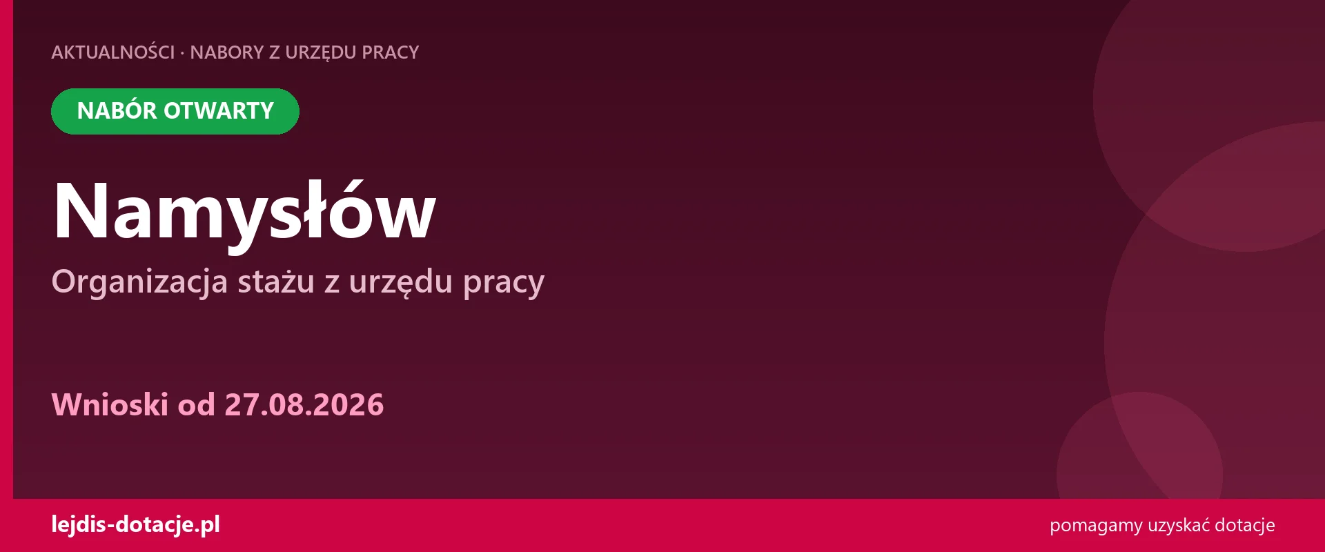 PUP Namysłów przyjmuje wnioski — organizacja stażu z urzędu pracy (27 sierpnia 2026)