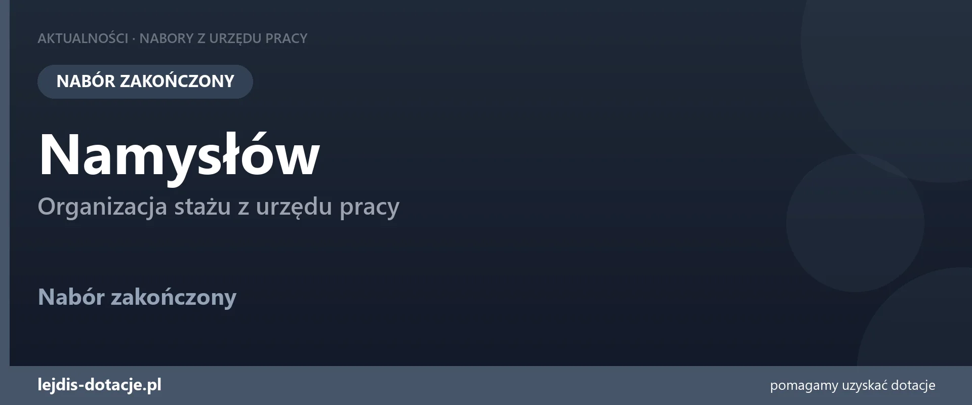 PUP Namysłów zakończył nabór — organizacja stażu z urzędu pracy (27 sierpnia 2026)