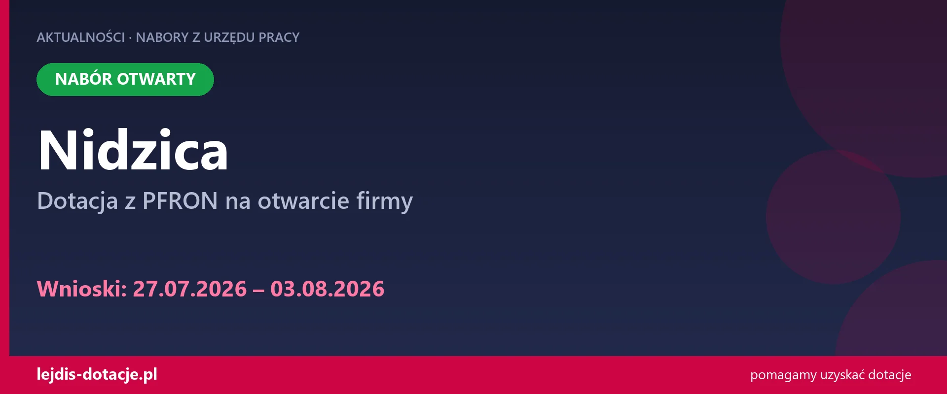 PUP Nidzica przyjmuje wnioski — dotacja z PFRON na otwarcie firmy (27 lipca 2026)