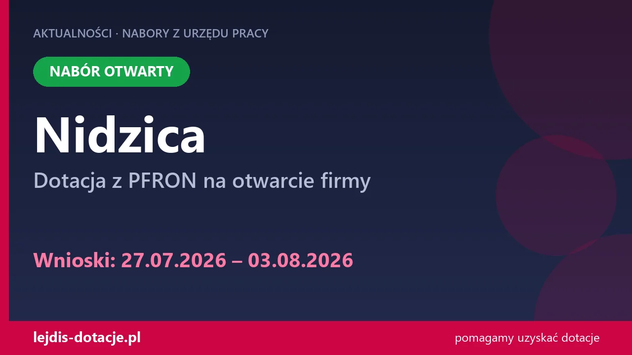 PUP Nidzica przyjmuje wnioski — dotacja z PFRON na otwarcie firmy (27 lipca 2026)