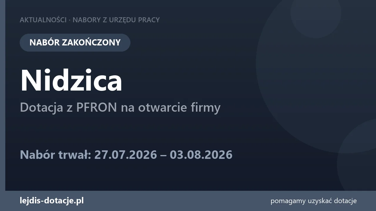 PUP Nidzica zakończył nabór — dotacja z PFRON na otwarcie firmy (3 sierpnia 2026)
