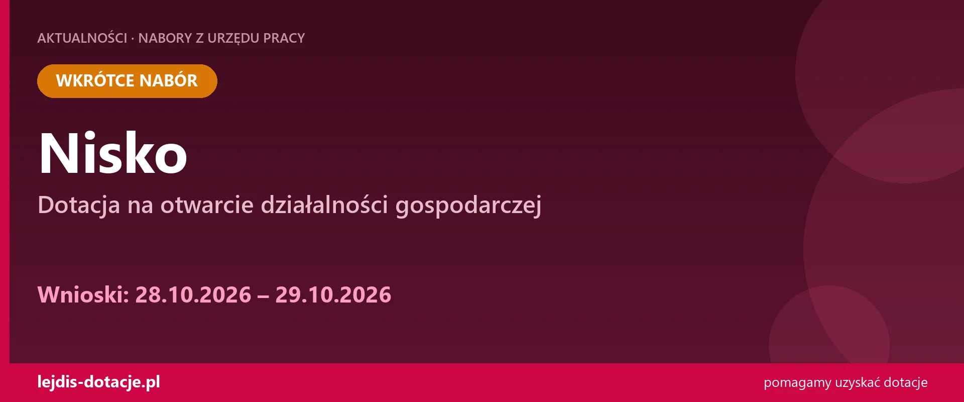 PUP Nisko ogłasza nabór — dotacja na otwarcie działalności gospodarczej (28 października 2026)