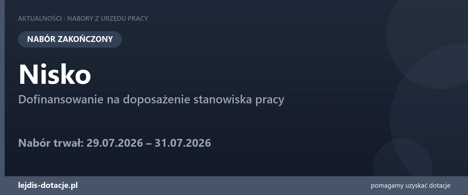 PUP Nisko zakończył nabór — dofinansowanie na doposażenie stanowiska pracy (31 lipca 2026)