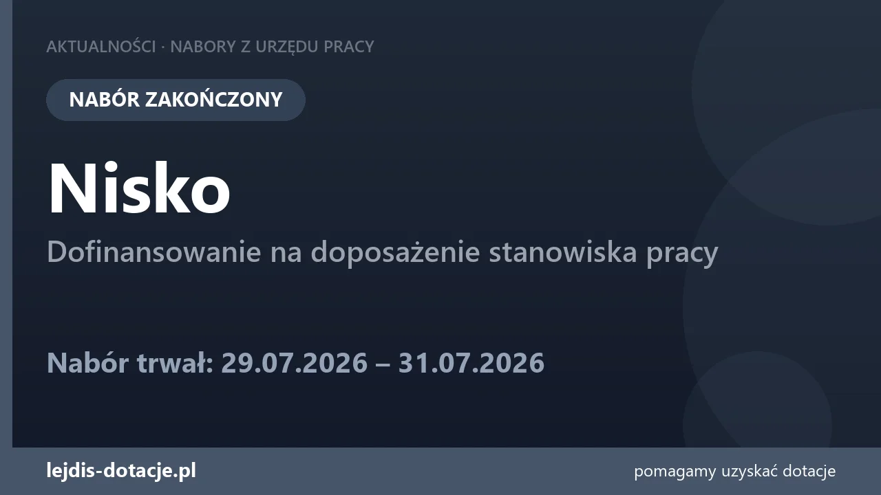 PUP Nisko zakończył nabór — dofinansowanie na doposażenie stanowiska pracy (31 lipca 2026)
