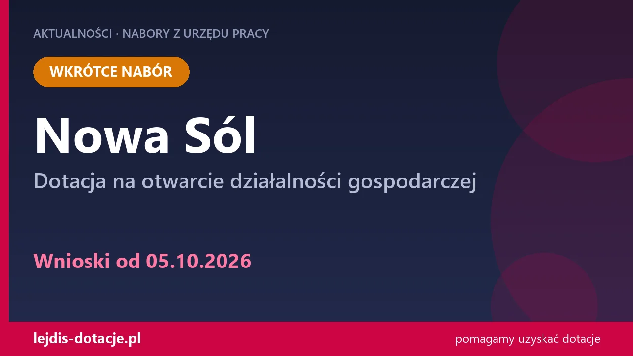 PUP Nowa Sól ogłasza nabór — dotacja na otwarcie działalności gospodarczej (5 października 2026)