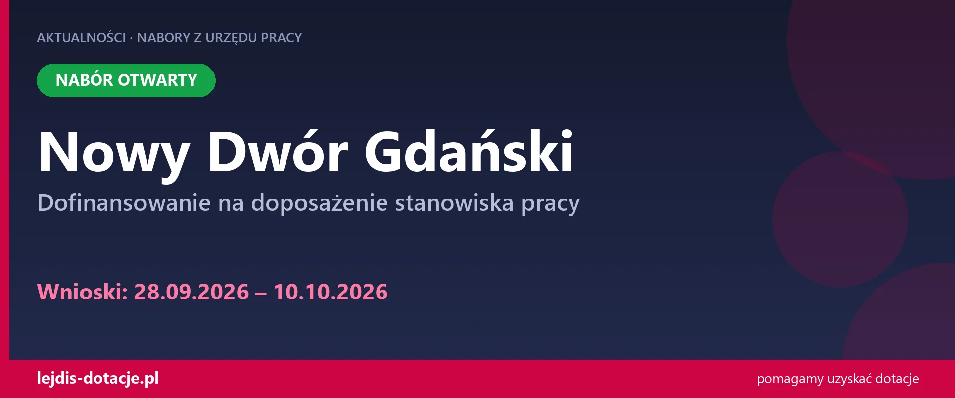 PUP Nowy Dwór Gdański przyjmuje wnioski — dofinansowanie na doposażenie stanowiska pracy (28 września 2026)