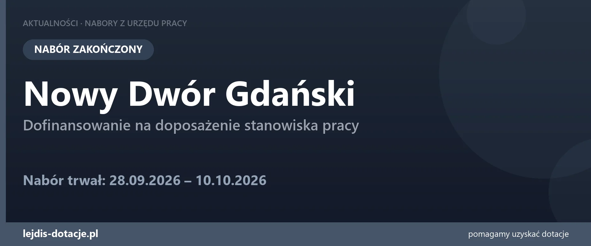 PUP Nowy Dwór Gdański zakończył nabór — dofinansowanie na doposażenie stanowiska pracy (10 października 2026)