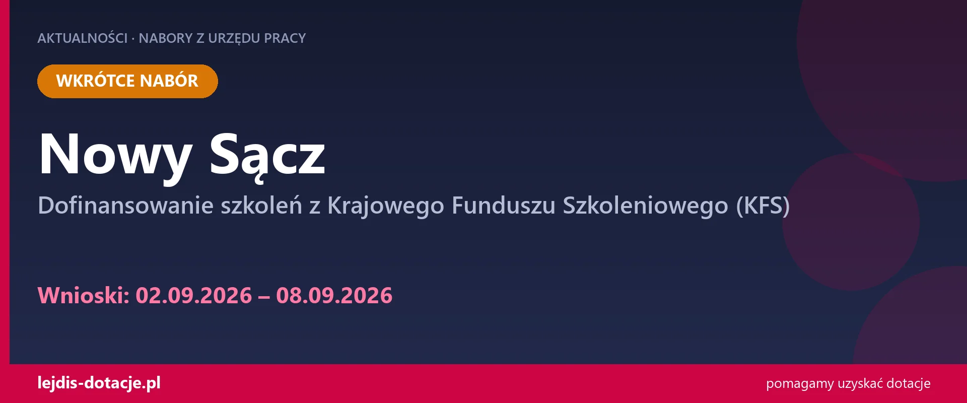 PUP Nowy Sącz ogłasza nabór — dofinansowanie szkoleń z Krajowego Funduszu Szkoleniowego (K (2 września 2026)