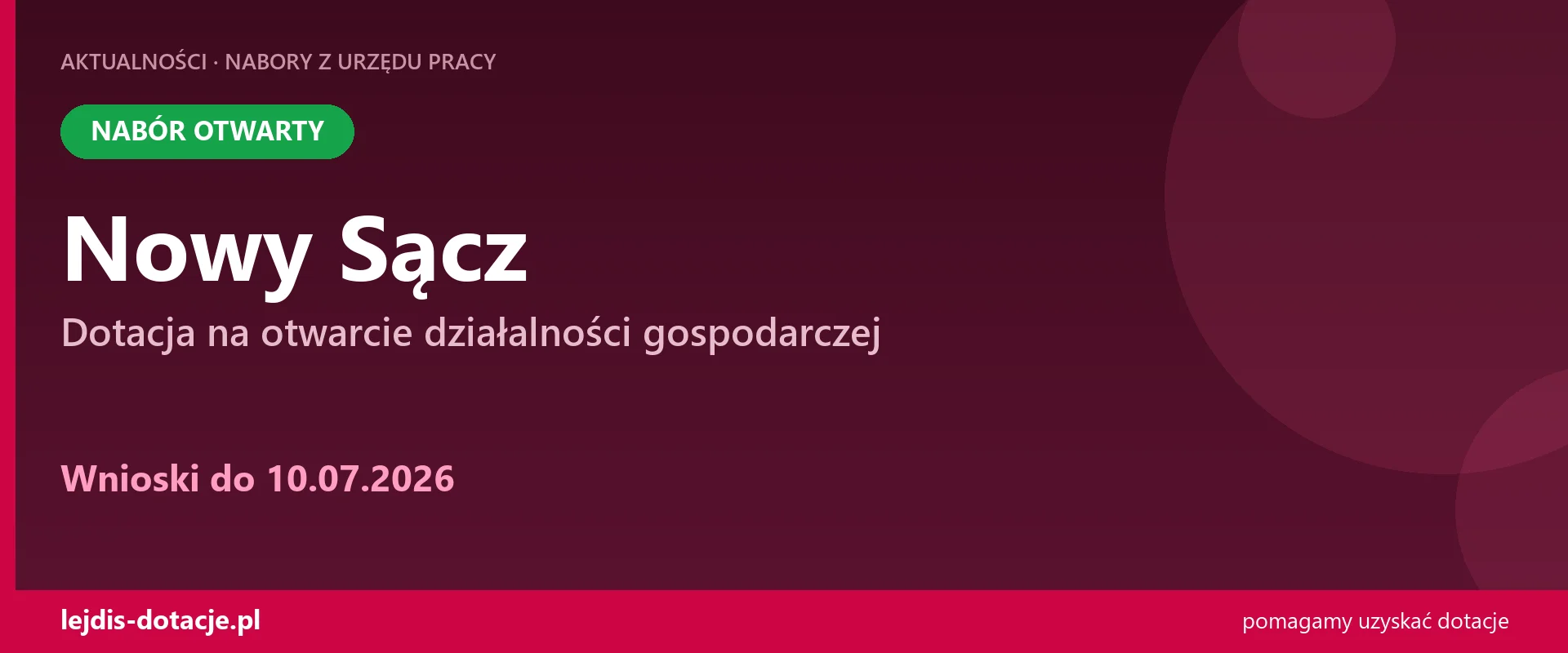PUP Nowy Sącz przyjmuje wnioski — dotacja na otwarcie działalności gospodarczej (10 lipca 2026)