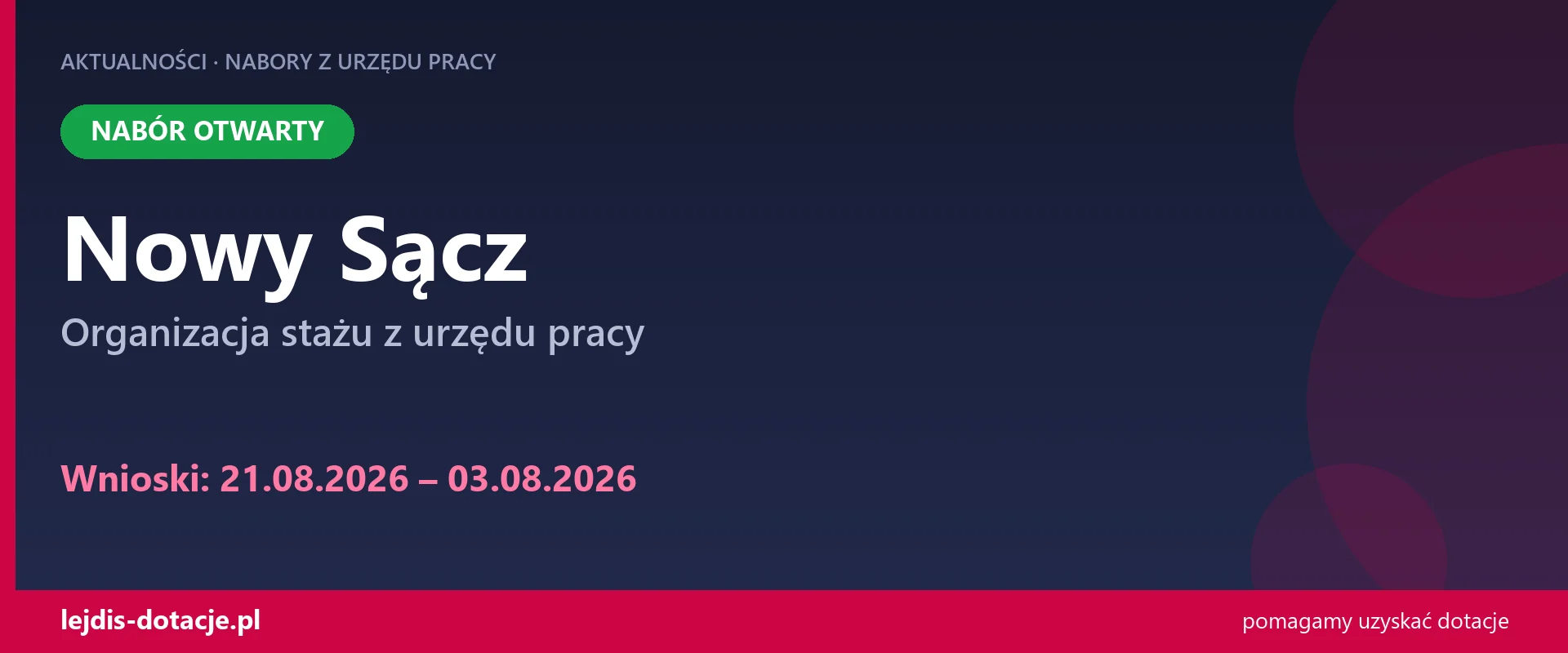 PUP Nowy Sącz przyjmuje wnioski — organizacja stażu z urzędu pracy (21 sierpnia 2026)
