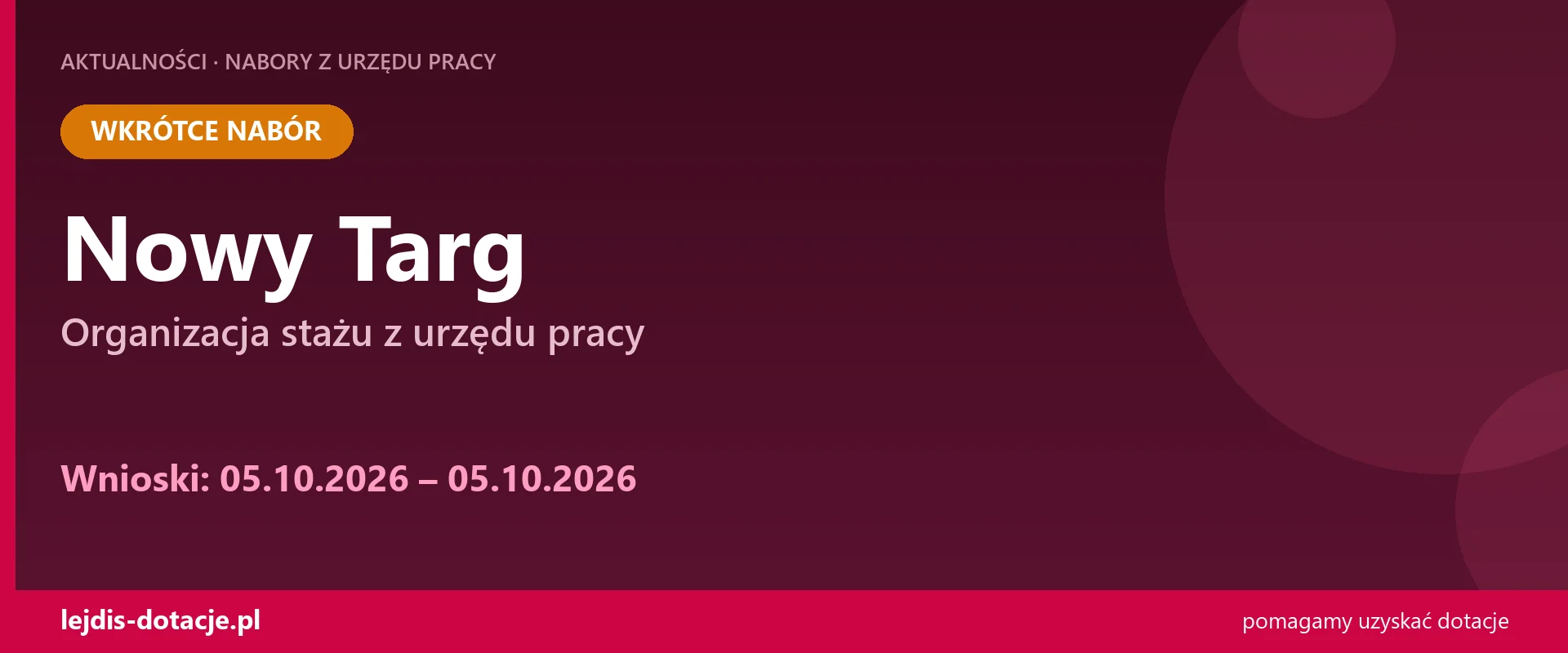 PUP Nowy Targ ogłasza nabór — organizacja stażu z urzędu pracy (5 października 2026)