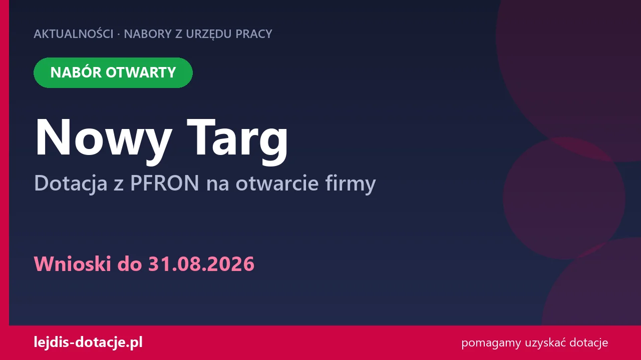 PUP Nowy Targ przyjmuje wnioski — dotacja z PFRON na otwarcie firmy (31 sierpnia 2026)