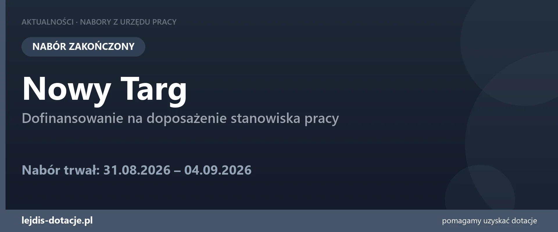 PUP Nowy Targ zakończył nabór — dofinansowanie na doposażenie stanowiska pracy (4 września 2026)