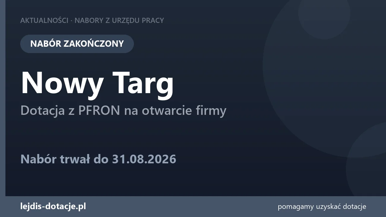 PUP Nowy Targ zakończył nabór — dotacja z PFRON na otwarcie firmy (31 sierpnia 2026)