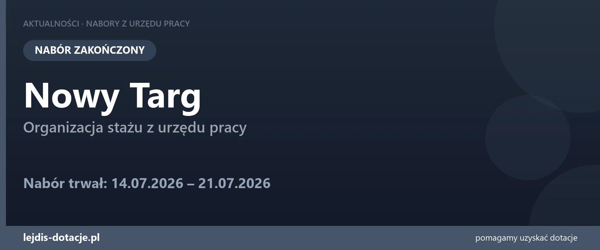 PUP Nowy Targ zakończył nabór — organizacja stażu z urzędu pracy (21 lipca 2026)