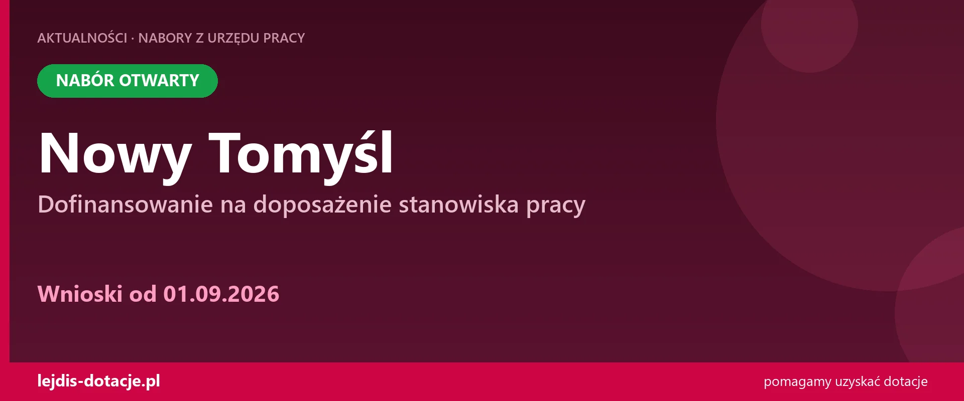 PUP Nowy Tomyśl przyjmuje wnioski — dofinansowanie na doposażenie stanowiska pracy (1 września 2026)