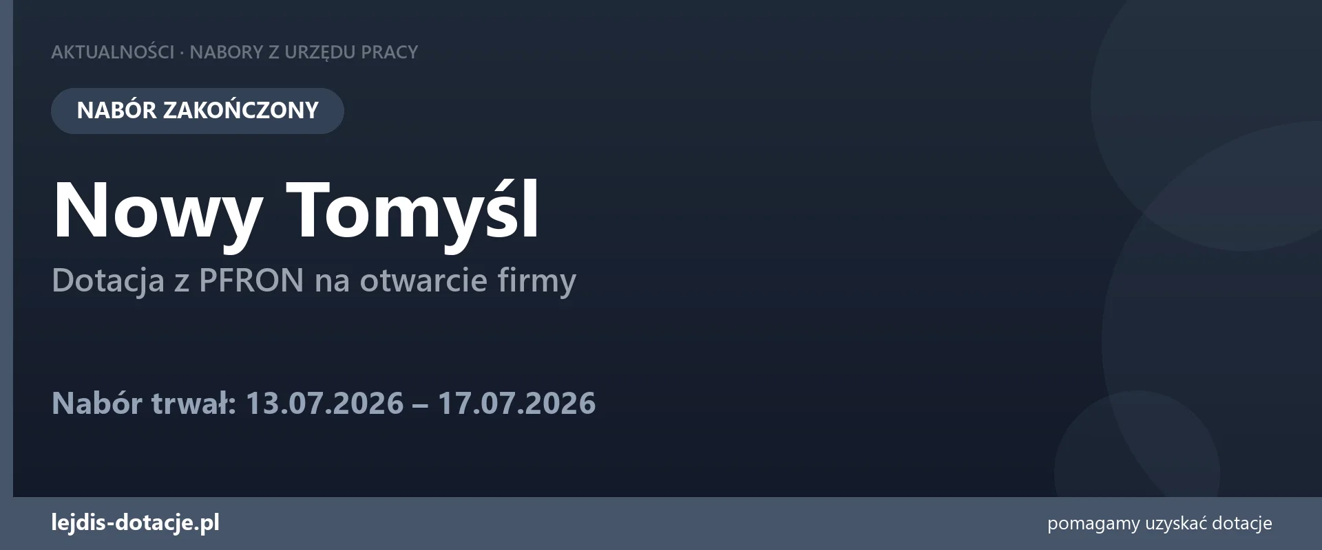 PUP Nowy Tomyśl zakończył nabór — dotacja z PFRON na otwarcie firmy (17 lipca 2026)