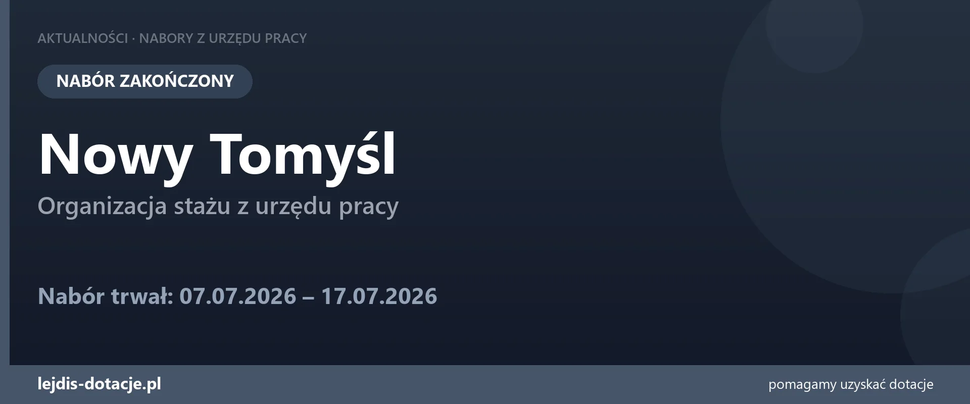 PUP Nowy Tomyśl zakończył nabór — organizacja stażu z urzędu pracy (17 lipca 2026)