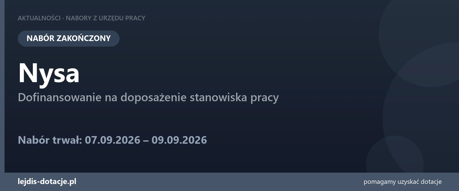PUP Nysa zakończył nabór — dofinansowanie na doposażenie stanowiska pracy (9 września 2026)